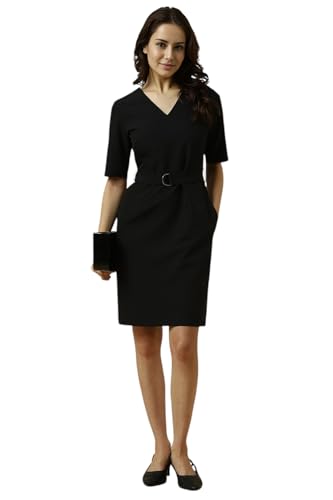 Allen Solly Women's Polyester Blend Modern Above The Knee Dress (AHDRWRGPG34164_Black
