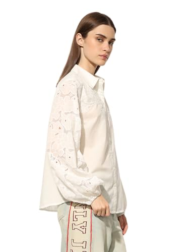 ONLY Women's Embroidered Oversized White Shirt