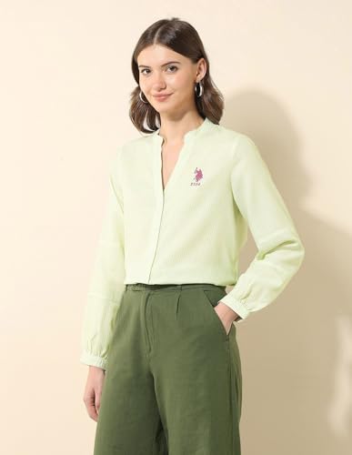 U.S. POLO ASSN. Vertical Striped Regular Fit Shirt (UWSS25SHT211_Green_S)