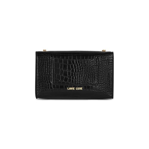 Lavie Crocflap Synthetic Zipper Closure Women's Sling Bag (BLACK, SMALL)