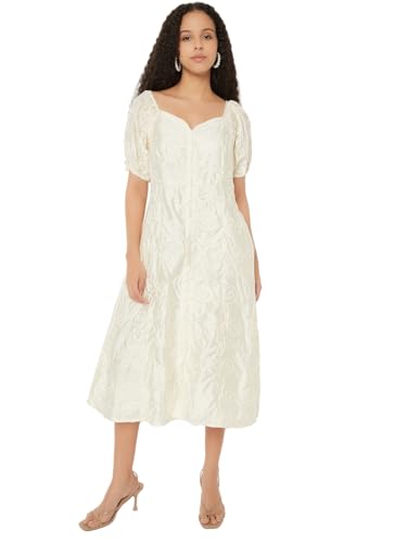 Max Kalki x Max Women Embroidered A-line Midi Dress (White_XS)