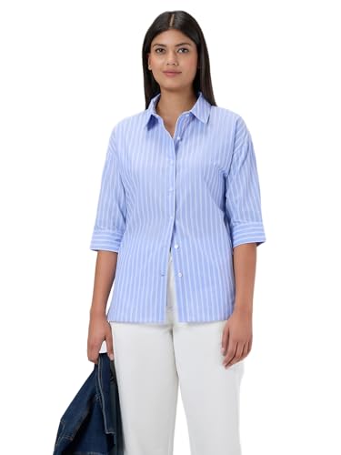 Pepe Jeans Blue Striped Women Three-Quarter Sleeves Shirt