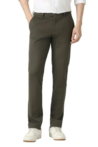 Men Olive Textured Formal Trousers