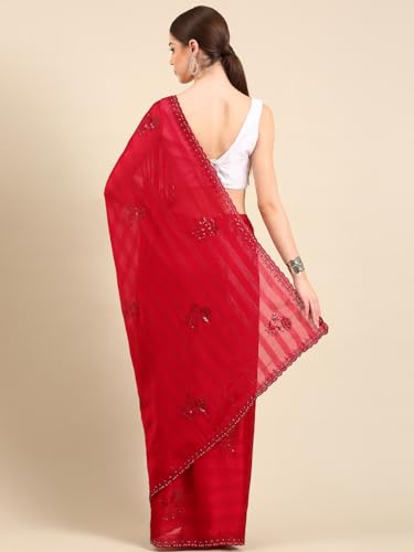 Kalyan Silks Women's Art Silk Full Of Maroon Shaded Sequence Fancy Saree With Plain Blouse