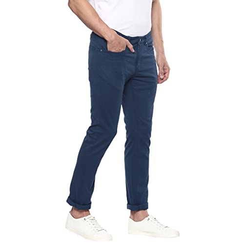 OOBANI Men Navy Solid Slim fit Trouser