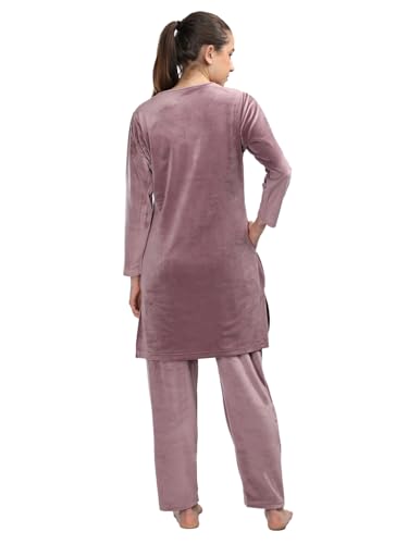 Duchess Women's Supersoft Velvet Printed Nightsuit for Winter wear