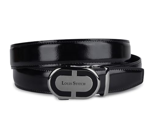 LOUIS STITCH Premium VT Leather Men's Auto Lock Belt | No Holes Belts for Men | Leather Belt for Gents (LSBE-SY-ALJB32-ALGB)
