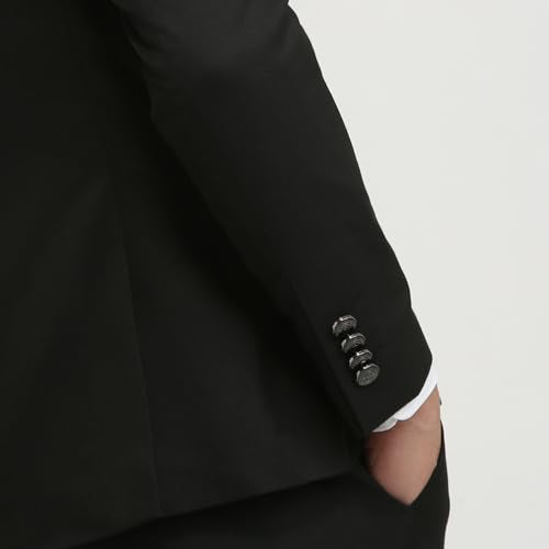 Raymond Men Regular Fit Solid Pattern Poly Viscose Elastane Blend Stand Collar Full Sleeve Ceremonial Jacket (Size: 44)-RIJI00123-K8 Black