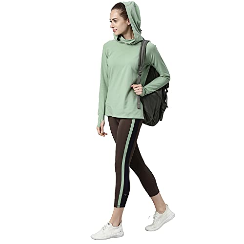 Enamor Athleisure Women's 4 Way Stretch Cotton Quick Dry and Antimicrobial Hooded Mask T-Shirt for Women - A302(A302-Pistachio-M)