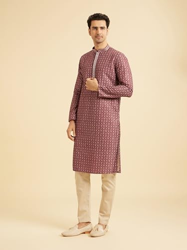 Manyavar Men's Art Silk Printed Kurta Pyjama Set (Rust,XXL)