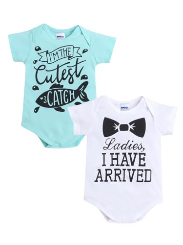 SMAZZ Pack of 2 Print Cotton Baby Romper/Bodysuit in Turquoise Blue & White Color with Snap Button Closure for 0-3 Months