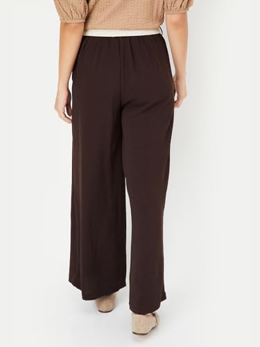 Max Women Textured Wide Leg Trousers (Brown_XL)
