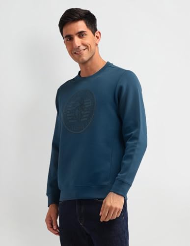 U.S. Polo Assn. Denim Co. Men's Blue Printed Crew Neck Long Sleeve Casual Cotton Regular Fit Sweatshirt (UDSWS0487_Blue_M)