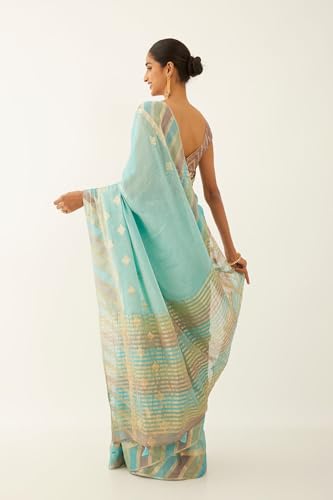 Taneira Women Blue Tissue Georgette Woven Saree with Unstitched Blouse Piece (SPG07J00040-Blue)