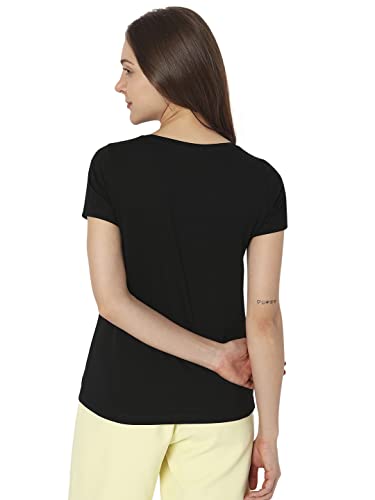 Vero Moda Women's Cotton Blend Regular Fit Black T-Shirt_Large