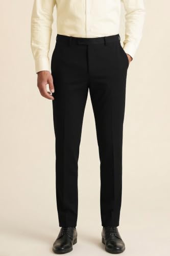 Peter England Men's Premium Formal Stretchable Knit Super Slim Fit Mid Rise Trouser | Comfort Lycra | 360-Degree Stretch Jet Black, 32