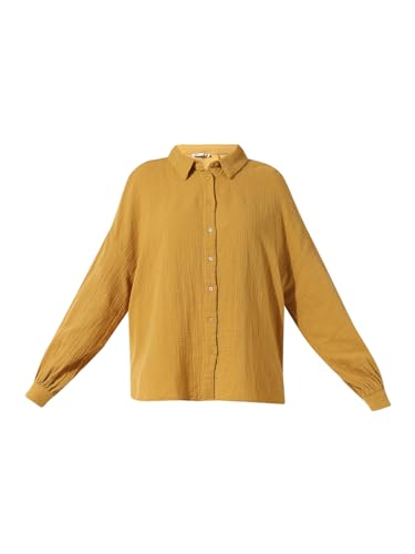 ONLY Women Solid Cotton Oversized Fit Yellow Shirt