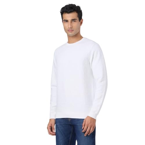 Pepe White Self Design Full Sleeves Men Sweatshirt