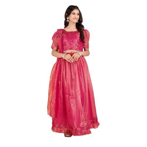 Xavima Simaran Gajari Girls Jacquard Readymade Lehenga Choli Set With Dupatta Outfit Skirt Blouse Dress For Kids Program Appearance Show School Gathering Function Stage Event_7-8 Years