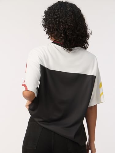 The Souled Store Silly Peppers Women and Girls Short Sleeves V Neck Black Graphic Printed Polyester Oversized Sporty Casual Quick Dry Breathable Lightweight Everyday Streetwear Jersey