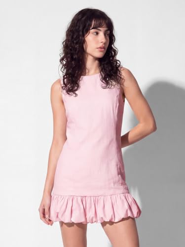 Max Women Solid Bubble Hem Dress (Pink_XXL)