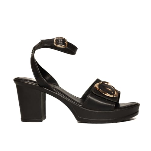 Indifeet Heels for Women Woman Stylish Velcro Sandals Ladies Latest Block Heel Chappals Girls Comfortable Party Sandal Female Fancy Buckle Chappal Footwear Women’s Trendy Fashion Slippers Black