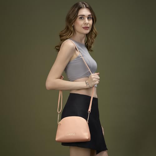 Caprese Romano Medium Sling Bag for Women | Solid Crossbody Shoulder Purse with Adjustable Strap | Hands-Free Multi-Compartment Bag for Daily Use (Cosmetic Pink)