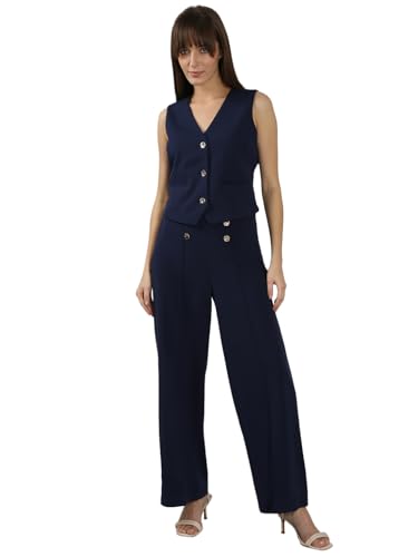 VERO MODA Women's Regular Fit Navy Blue Waistcoat