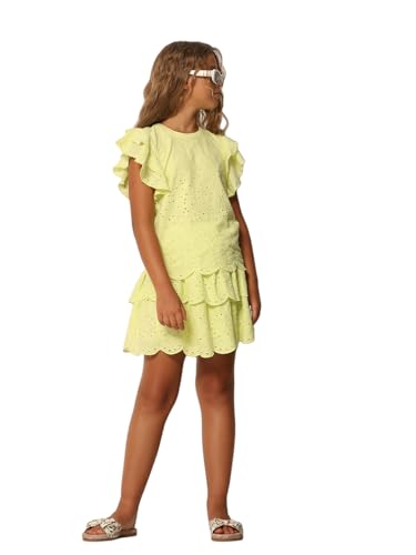 VERO MODA Girls Embroidery Cotton Thigh Length Green Layered Skirt
