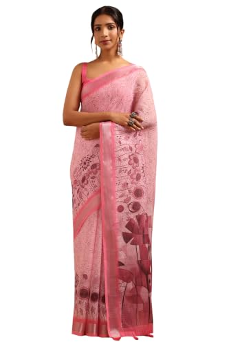 Soch Womens Pink Linen Botanical Saree
