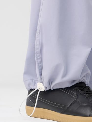 The Souled Store Parachute Pants: Light Purple Women and Girls Drawstring Waist Solid Cotton Relaxed Fit Adjustable Toggle Hems Lightweight All-Season Joggers