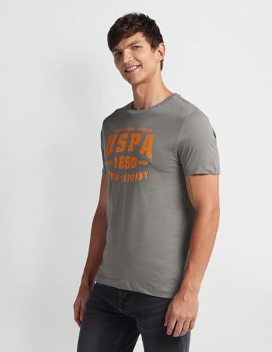 U.S. POLO ASSN. Mens Solid Half Sleeve Graphic Round Neck T-Shirts (UDTSHS0883_DK. Grey_M)