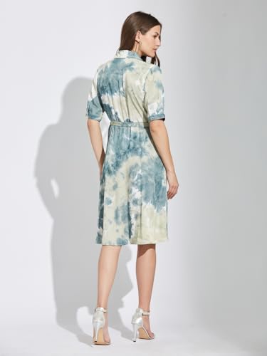 Latin Quarters Women's Green Half Sleeves Collared Tie-Dye Casual Dress_L