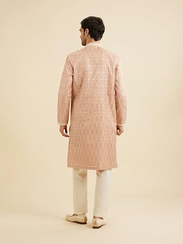 Manyavar Men's Chanderi Royal Foil Print Kurta Pyjama Set (Dusty Pink,XXXL)