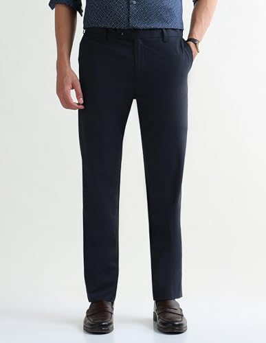 Arrow Men's Textured Regular Fit Trousers (ARAKTR2111_Navy_34)