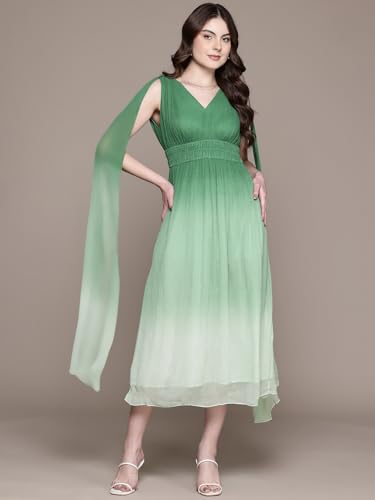 Label RITU KUMAR Green Etro V- Neck Full Sleeves Long Dress