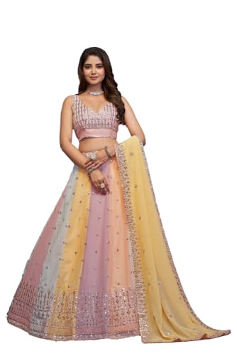 Jihu Culture Women'S Georgette Multi Lehenga Choli Embroidered Chnaiya Choli | Finish Type: Semi-Stitched | Size: Semi Sttiched