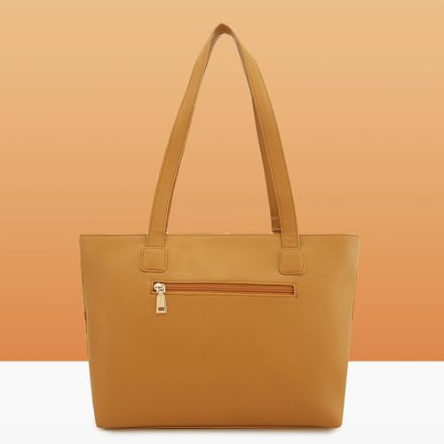 Caprese Siji Tresna Horizontal Medium Tote Bag for Women with Multiple Pockets | Kashida Embroidery Shoulder Bag | Fits Up to 15.6 Inch Laptop | Ideal for Work, Everyday Outings and Travel (Brown)