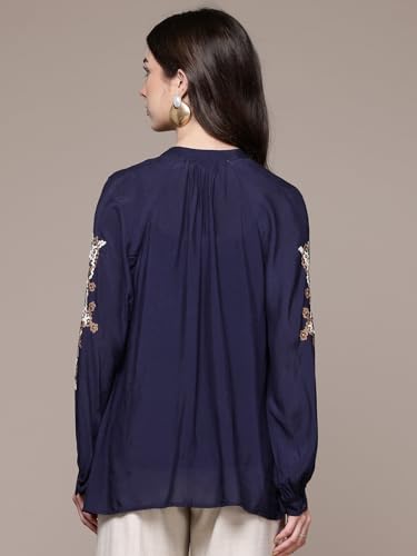 Ritu Kumar Blue Solid Full Sleeve Top with Camisole