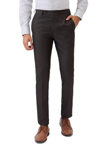 Park Avenue Men Slim Fit Structure Pattern Poly Viscose Blend Flat Front Formal Trouser (Size: 30)-PMTQ07872-O8 Dark Brown