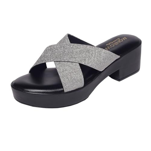MONROW Fancy And Trendy Lightweight and casual Regularwear Vegan Block Heels For Women and Girls Gun metal 3UK