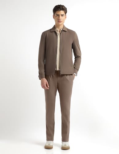 Arrow Newyork Men's Pleated Front Regular Fit Trousers (ANAKTR2334_Dark Brown_34)