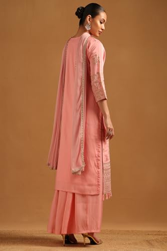 Soch Womens Blush Pink Roman Silk Botanical Salwar Suit With Sequins