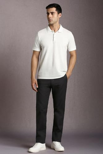Men Black Solid Flat Front Casual Trousers