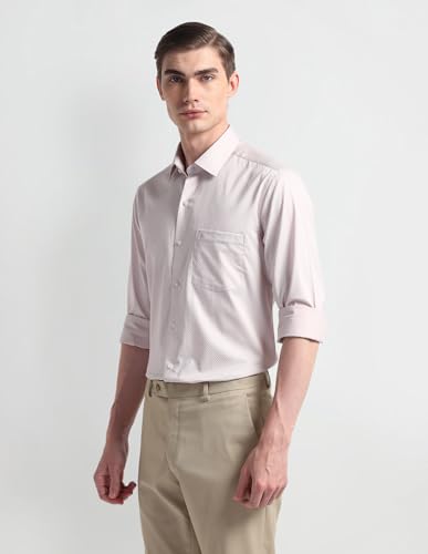 Arrow Mens Pink Geometric Full Sleeve Cotton Fitted Shirt (ARAISH0277_Pink_)