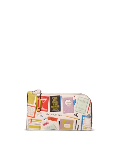 Kate Spade New York Women's Page Turner Bestsellers Print Smooth Leather Small Slim Bifold Wallet, Cream Multi, One Size