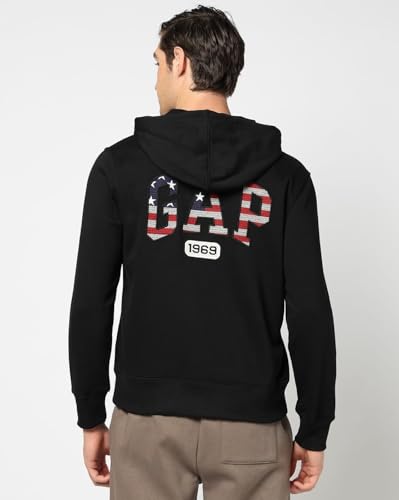 GAP Men Printed Regular Fit Full Zip Neck Full Sleeves Sweatshirt,Black,L