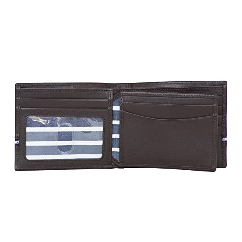 Nautica Men's Leather Logo Plate Brown Bifold Wallet, One Size