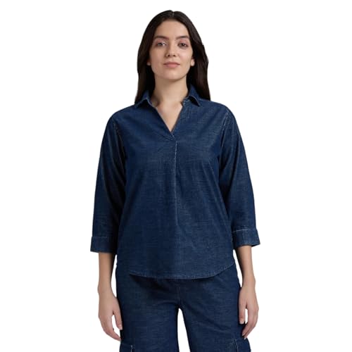 Pepe Jeans Women's Regular Fit Shirt (PL305058_Indigo Blue_Mid Wash