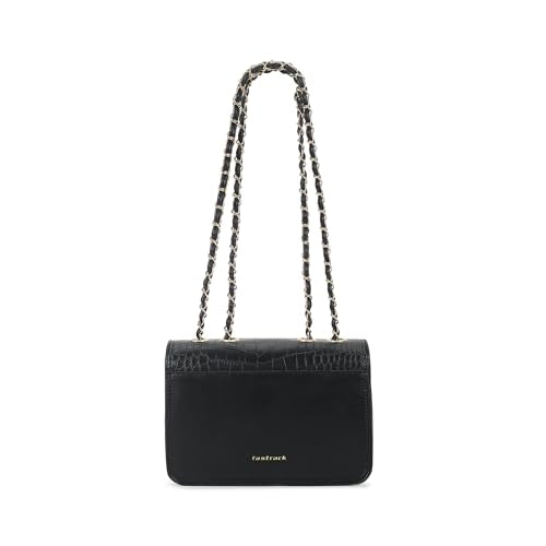 Fastrack Casual Sling Bag with Lock Closure for Girls, Medium Size with Internal Organiser and Metal Chain Strap, Made with High-Quality Faux Leather